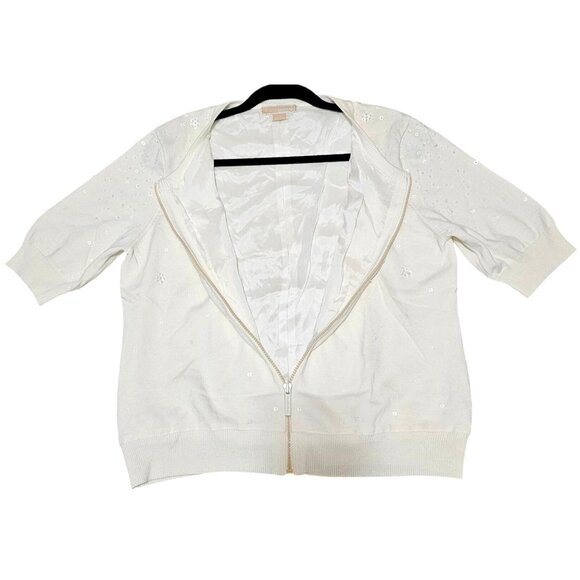 Michael Kors XL Women's White Cardigan With Rhinestone Floral Embellishments 100 - Picture 8 of 8